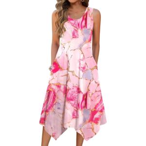 Zeagoo Womens Casual Dress for Summer Tank Dress Loose Flowy Beach Dress with Pockets Hankerchief Flare Midi Sundress 2026(01 A-pink)