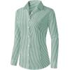 Zeagoo Womens Button Down Shirts Long Sleeve V Neck Tops Wrinkle Free Collared Work Office Solid Blouses Corset Tops(Green Stripe)