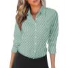 Zeagoo Womens Button Down Shirts Long Sleeve V Neck Tops Wrinkle Free Collared Work Office Solid Blouses Corset Tops(Green Stripe)