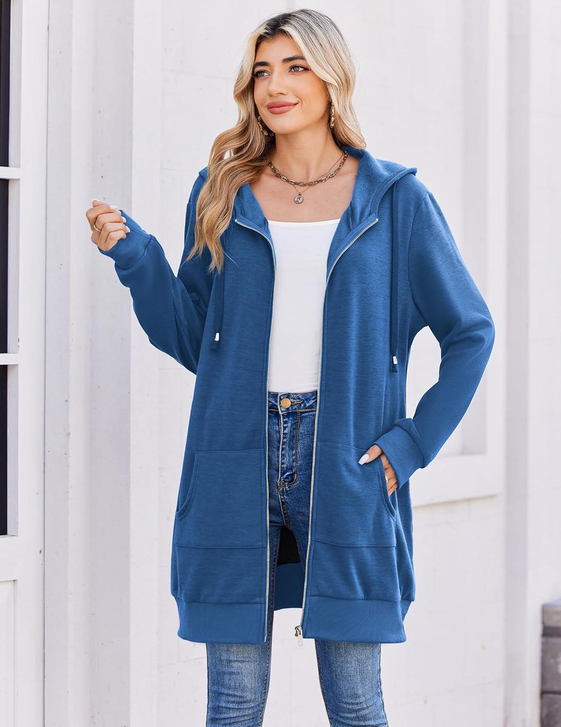 imageZeagoo Womens Zip Up Hoodies Long Tunic Sweatshirts Oversized Fleece Casual Long Sleeve 2026 Fall Hoodie Jacket Coat01 Blue