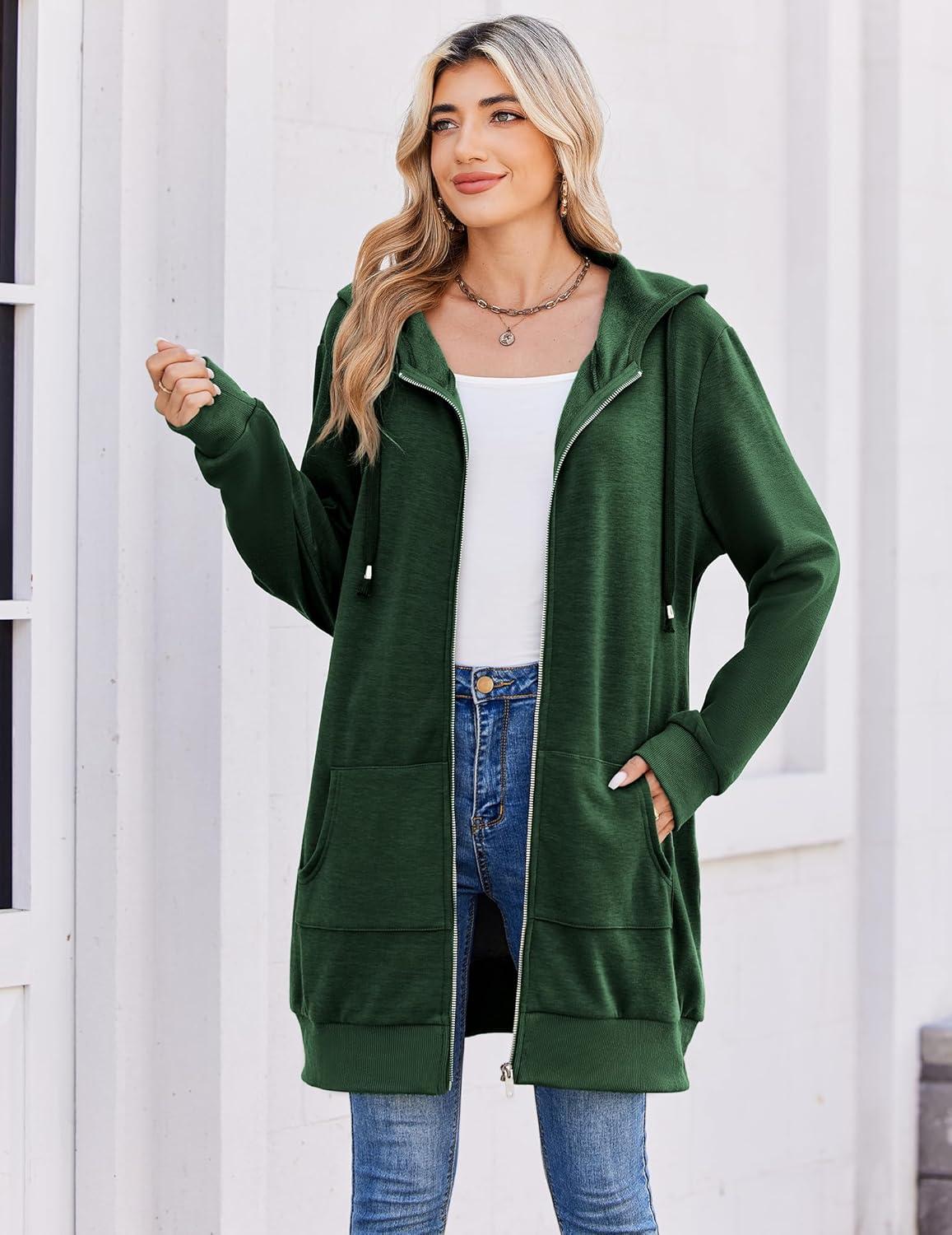 imageZeagoo Womens Zip Up Hoodies Long Tunic Sweatshirts Oversized Fleece Casual Long Sleeve 2026 Fall Hoodie Jacket Coat01 Dark Green