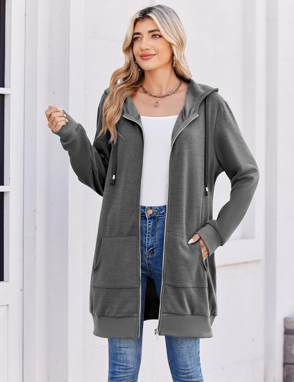 imageZeagoo Womens Zip Up Hoodies Long Tunic Sweatshirts Oversized Fleece Casual Long Sleeve 2026 Fall Hoodie Jacket Coat01 Dark Grey