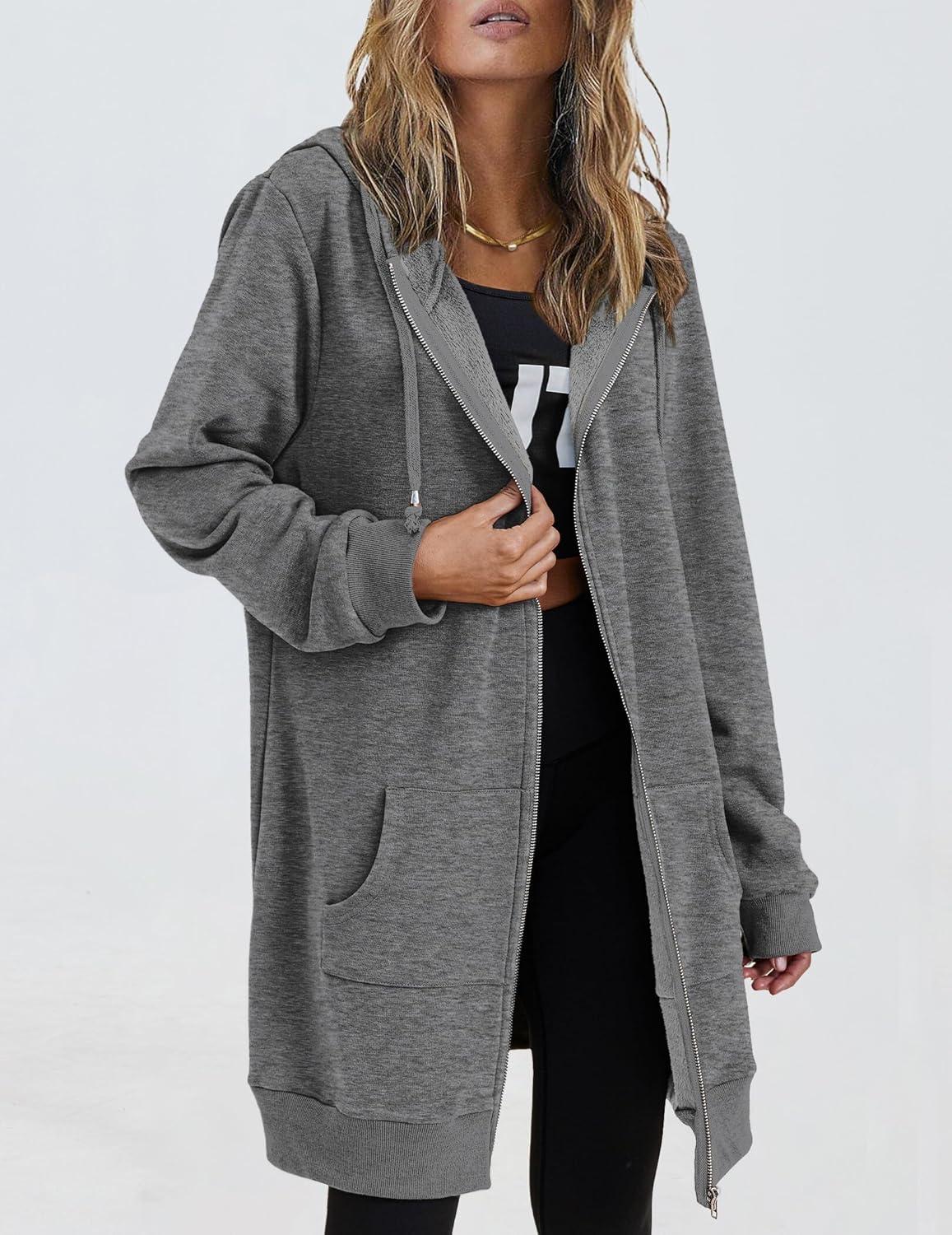 imageZeagoo Womens Zip Up Hoodies Long Tunic Sweatshirts Oversized Fleece Casual Long Sleeve 2026 Fall Hoodie Jacket Coat01 Dark Grey