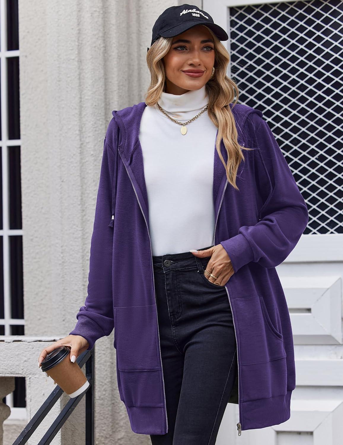 imageZeagoo Womens Zip Up Hoodies Long Tunic Sweatshirts Oversized Fleece Casual Long Sleeve 2026 Fall Hoodie Jacket Coat01 Purple