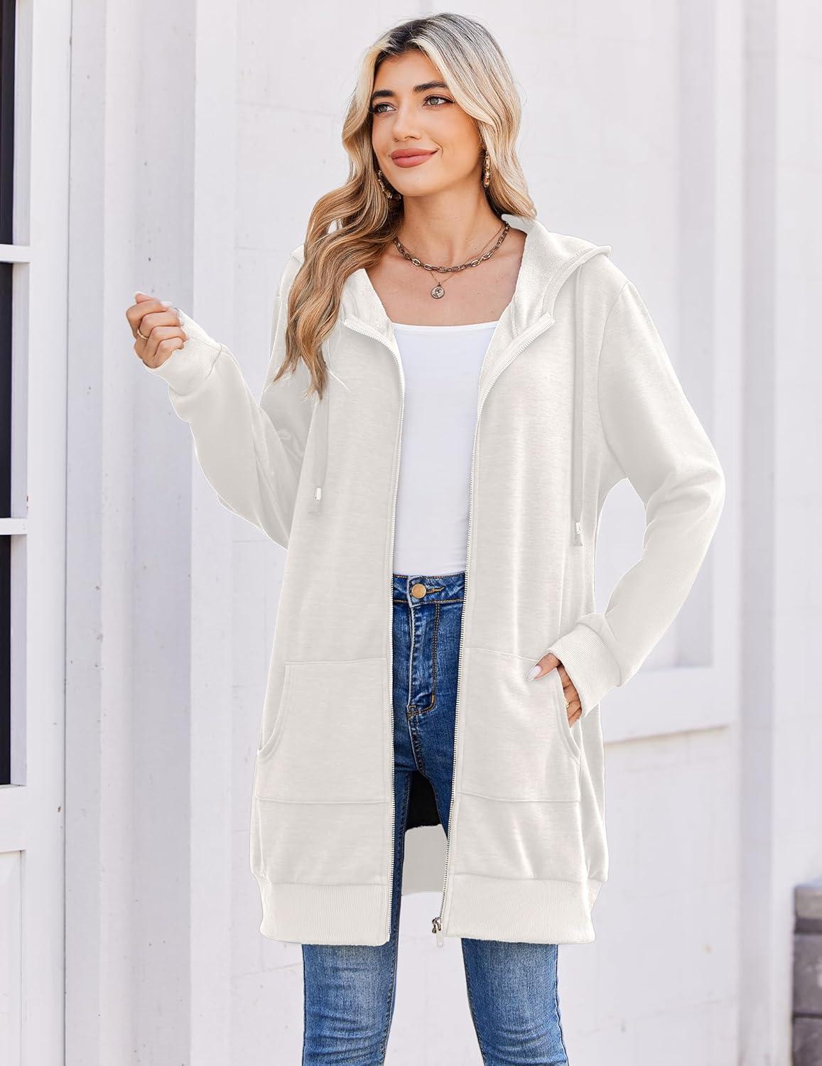 imageZeagoo Womens Zip Up Hoodies Long Tunic Sweatshirts Oversized Fleece Casual Long Sleeve 2026 Fall Hoodie Jacket Coat01 White