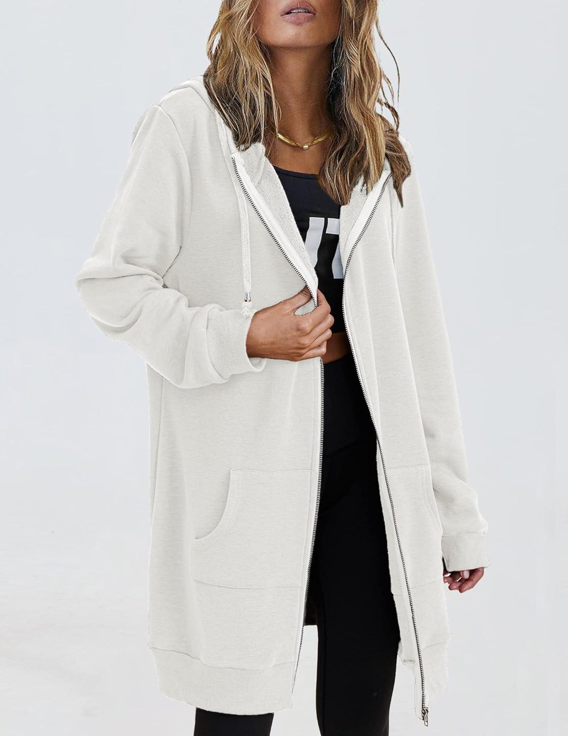 imageZeagoo Womens Zip Up Hoodies Long Tunic Sweatshirts Oversized Fleece Casual Long Sleeve 2026 Fall Hoodie Jacket Coat01 White
