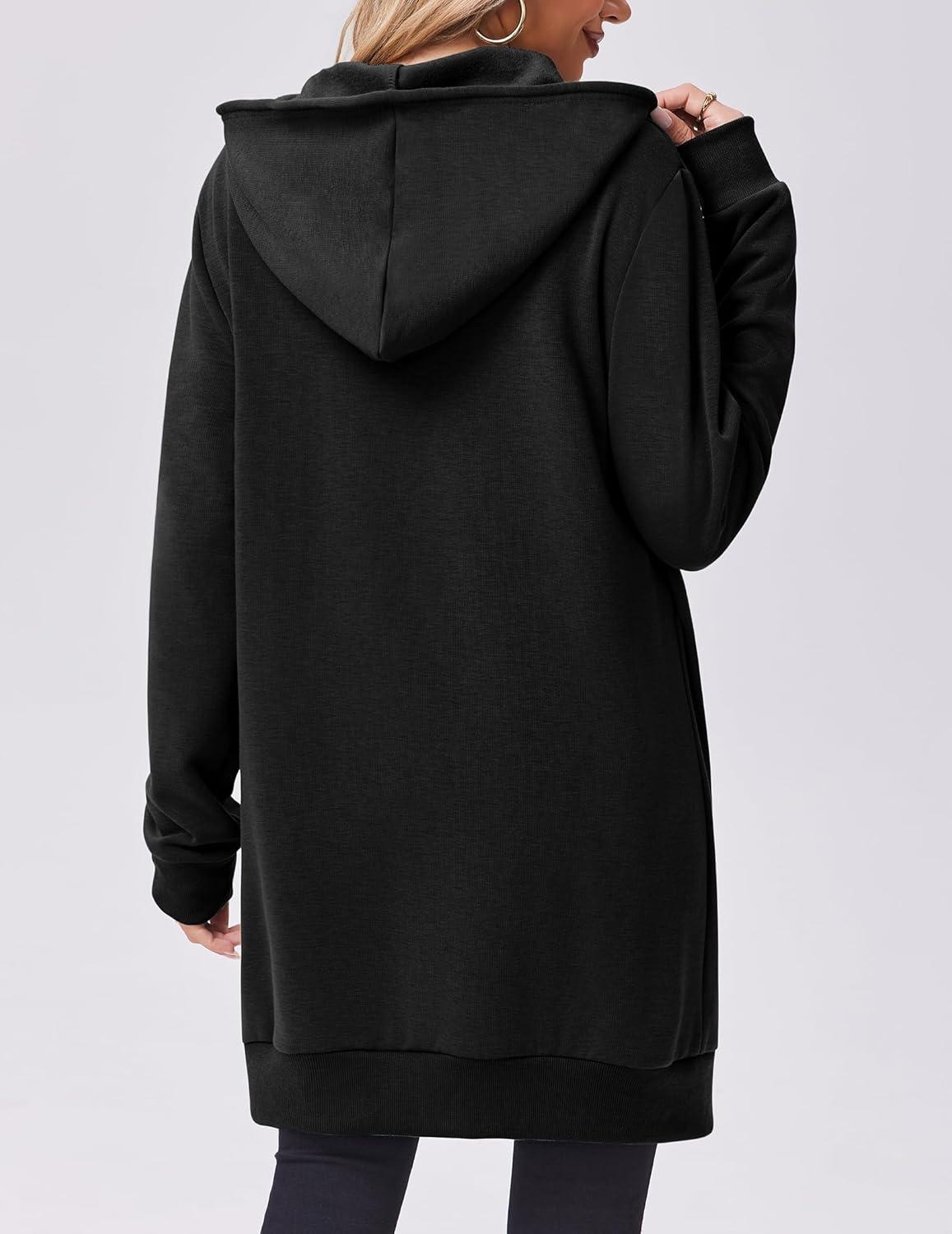 imageZeagoo Womens Zip Up Hoodies Long Tunic Sweatshirts Oversized Fleece Casual Long Sleeve 2026 Fall Hoodie Jacket Coat01black