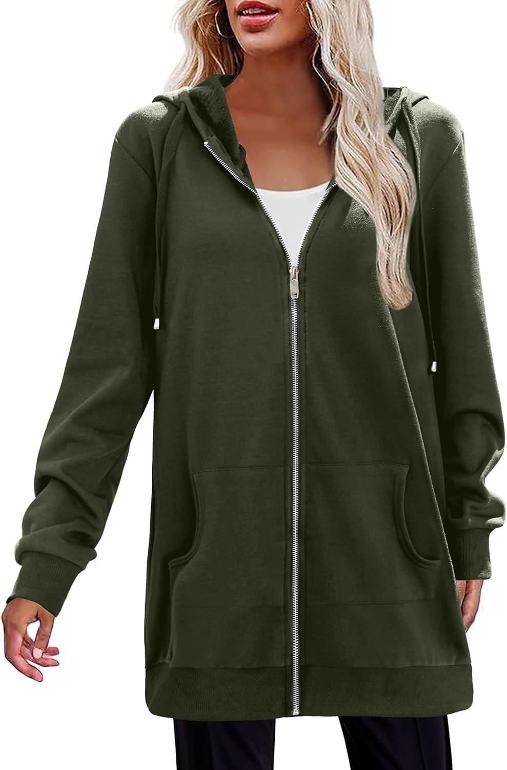 imageZeagoo Womens Zip Up Hoodies Long Tunic Sweatshirts Oversized Fleece Casual Long Sleeve 2026 Fall Hoodie Jacket CoatArmy Green