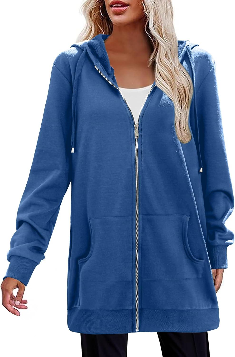 imageZeagoo Womens Zip Up Hoodies Long Tunic Sweatshirts Oversized Fleece Casual Long Sleeve 2026 Fall Hoodie Jacket CoatBlue