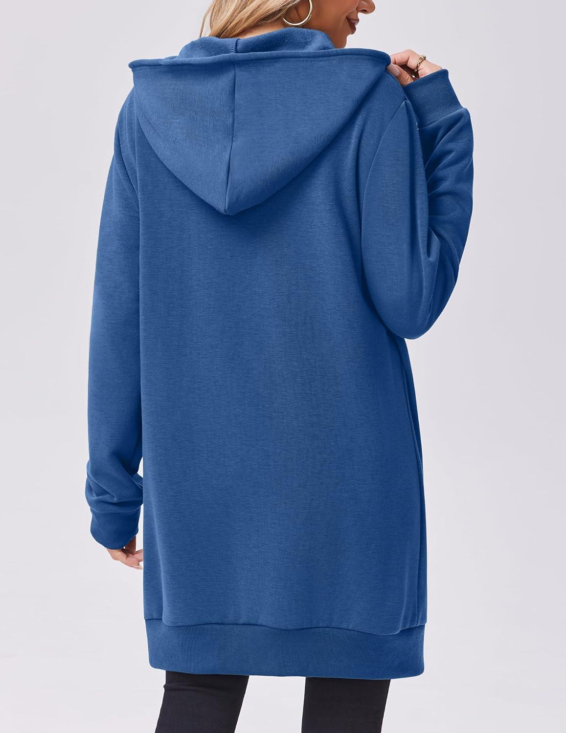 imageZeagoo Womens Zip Up Hoodies Long Tunic Sweatshirts Oversized Fleece Casual Long Sleeve 2026 Fall Hoodie Jacket CoatBlue