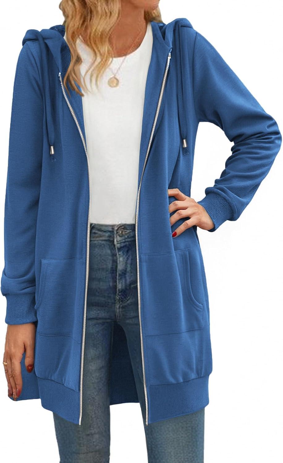 imageZeagoo Womens Zip Up Hoodies Long Tunic Sweatshirts Oversized Fleece Casual Long Sleeve 2026 Fall Hoodie Jacket CoatBlue