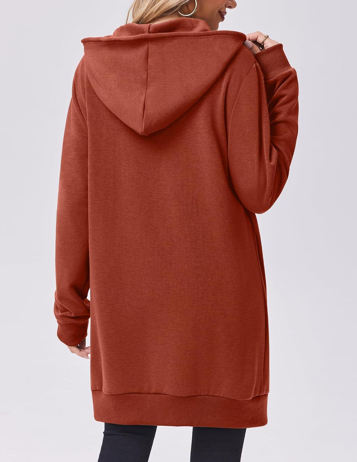 imageZeagoo Womens Zip Up Hoodies Long Tunic Sweatshirts Oversized Fleece Casual Long Sleeve 2026 Fall Hoodie Jacket CoatCaramel