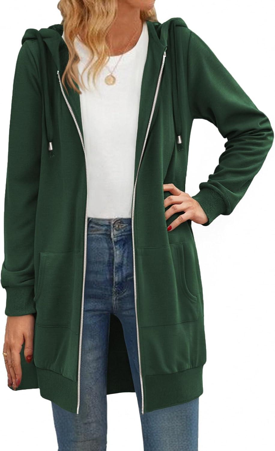 imageZeagoo Womens Zip Up Hoodies Long Tunic Sweatshirts Oversized Fleece Casual Long Sleeve 2026 Fall Hoodie Jacket CoatGreen