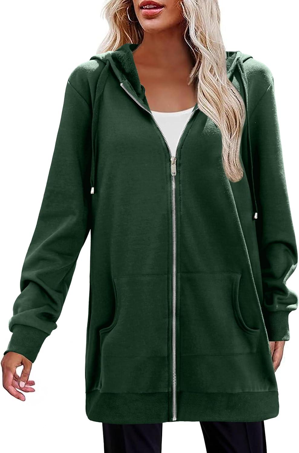 imageZeagoo Womens Zip Up Hoodies Long Tunic Sweatshirts Oversized Fleece Casual Long Sleeve 2026 Fall Hoodie Jacket CoatGreen