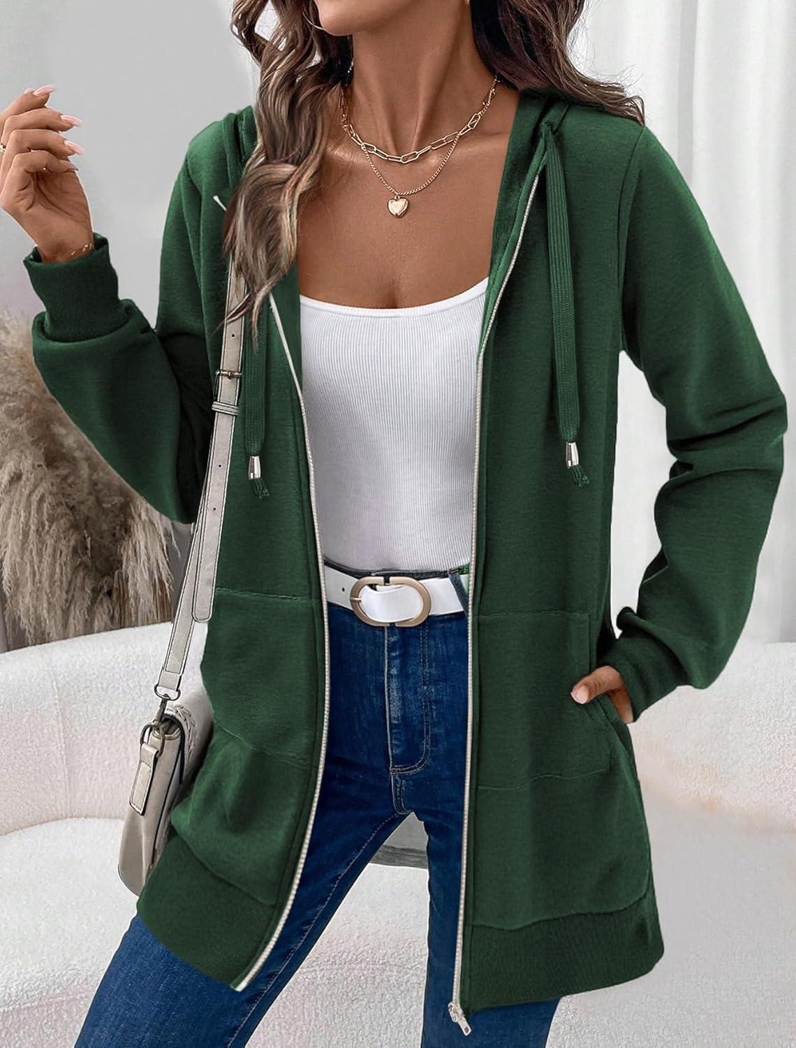 imageZeagoo Womens Zip Up Hoodies Long Tunic Sweatshirts Oversized Fleece Casual Long Sleeve 2026 Fall Hoodie Jacket CoatGreen
