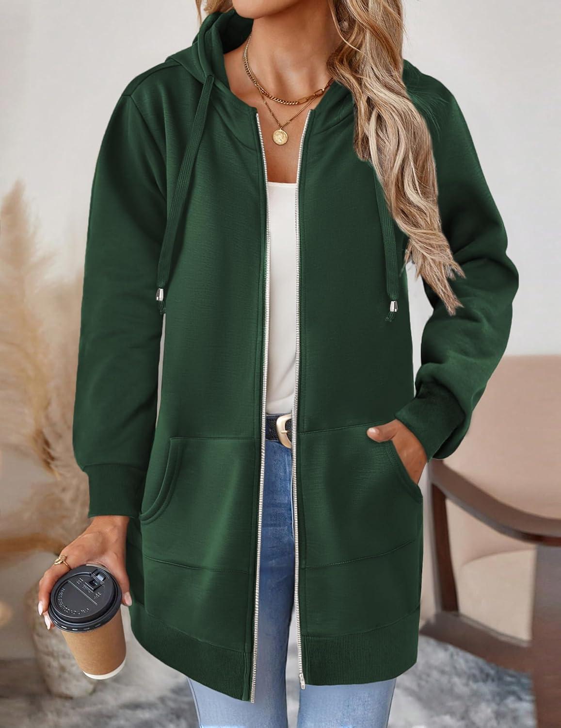 imageZeagoo Womens Zip Up Hoodies Long Tunic Sweatshirts Oversized Fleece Casual Long Sleeve 2026 Fall Hoodie Jacket CoatGreen