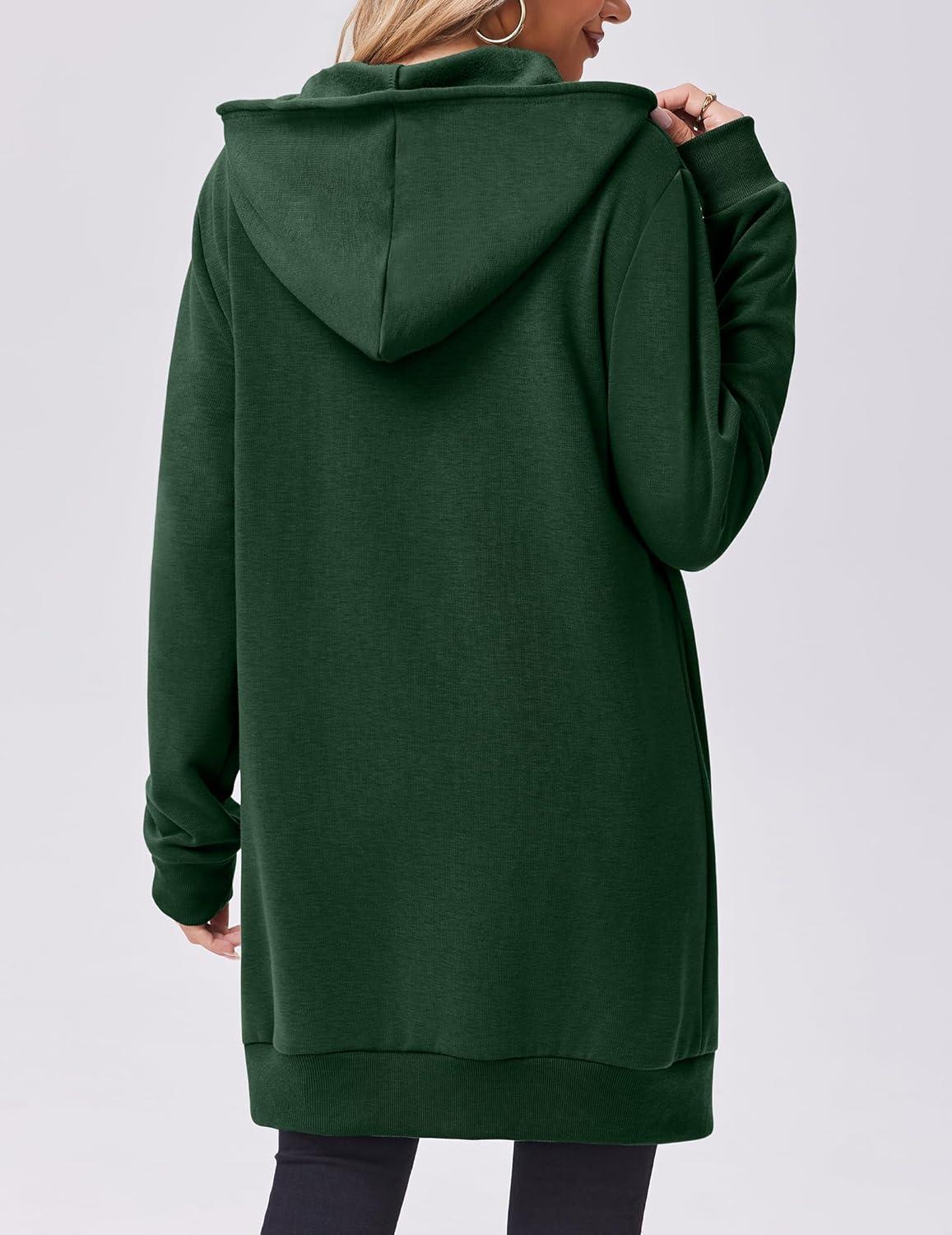 imageZeagoo Womens Zip Up Hoodies Long Tunic Sweatshirts Oversized Fleece Casual Long Sleeve 2026 Fall Hoodie Jacket CoatGreen
