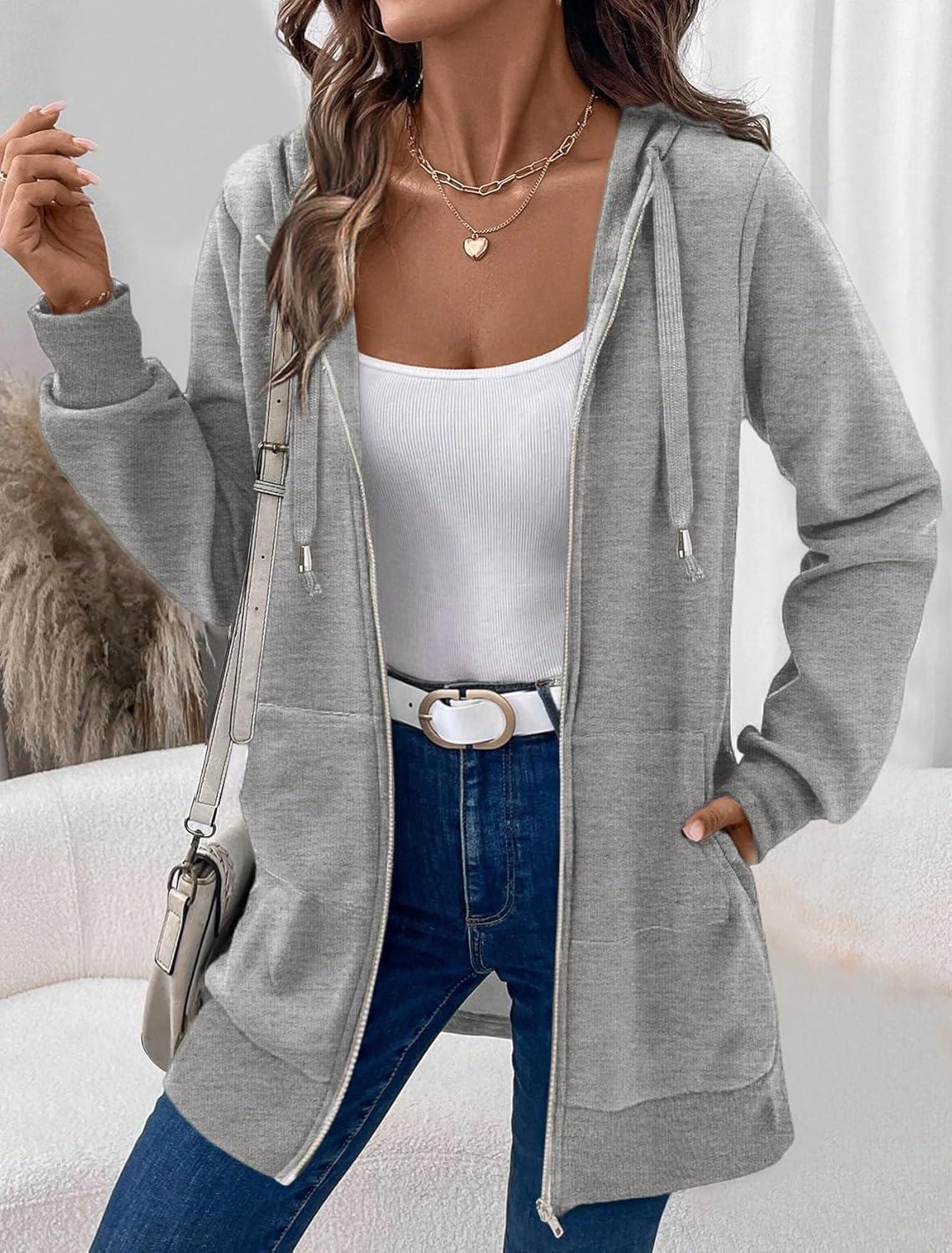 imageZeagoo Womens Zip Up Hoodies Long Tunic Sweatshirts Oversized Fleece Casual Long Sleeve 2026 Fall Hoodie Jacket CoatGrey