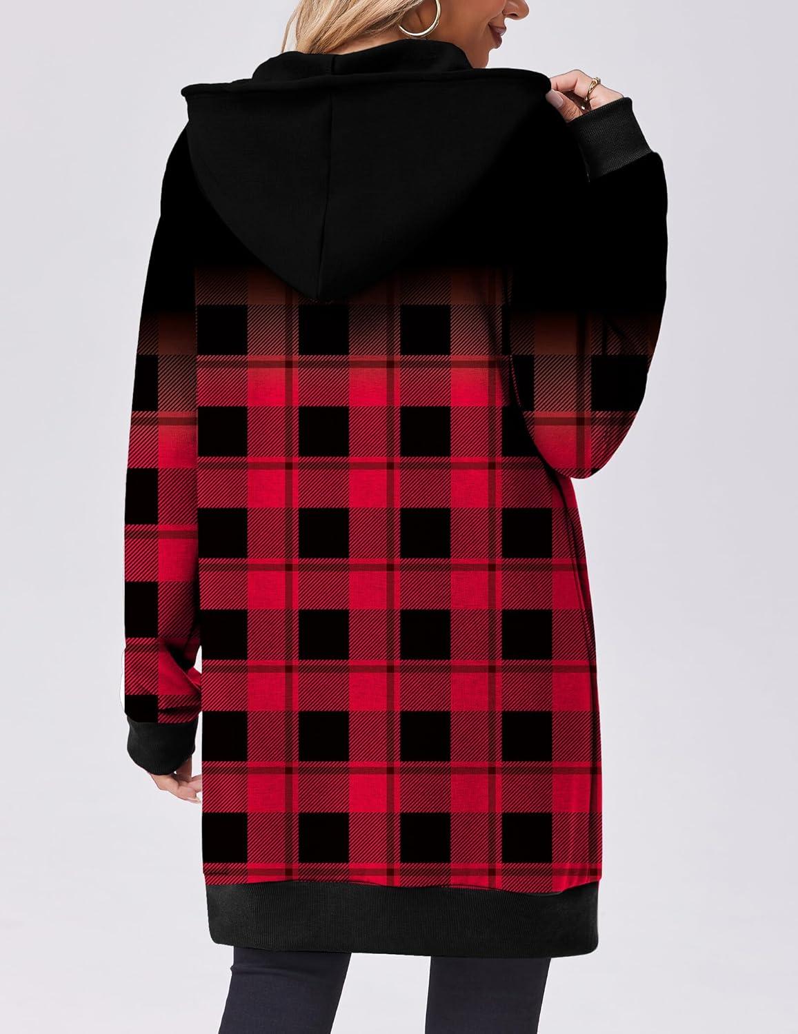 imageZeagoo Womens Zip Up Hoodies Long Tunic Sweatshirts Oversized Fleece Casual Long Sleeve 2026 Fall Hoodie Jacket CoatPlaidprint