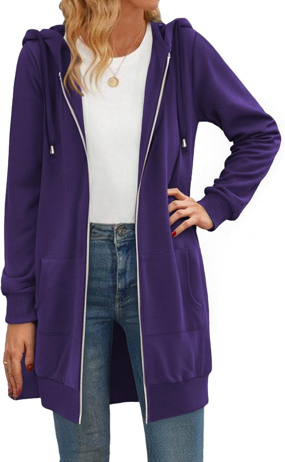imageZeagoo Womens Zip Up Hoodies Long Tunic Sweatshirts Oversized Fleece Casual Long Sleeve 2026 Fall Hoodie Jacket CoatPurple