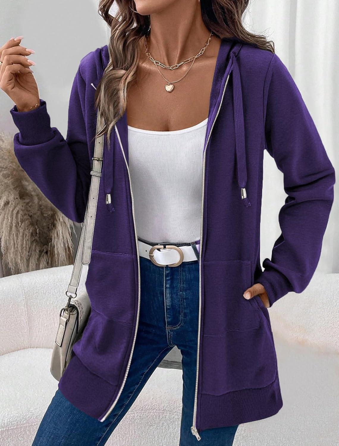 imageZeagoo Womens Zip Up Hoodies Long Tunic Sweatshirts Oversized Fleece Casual Long Sleeve 2026 Fall Hoodie Jacket CoatPurple