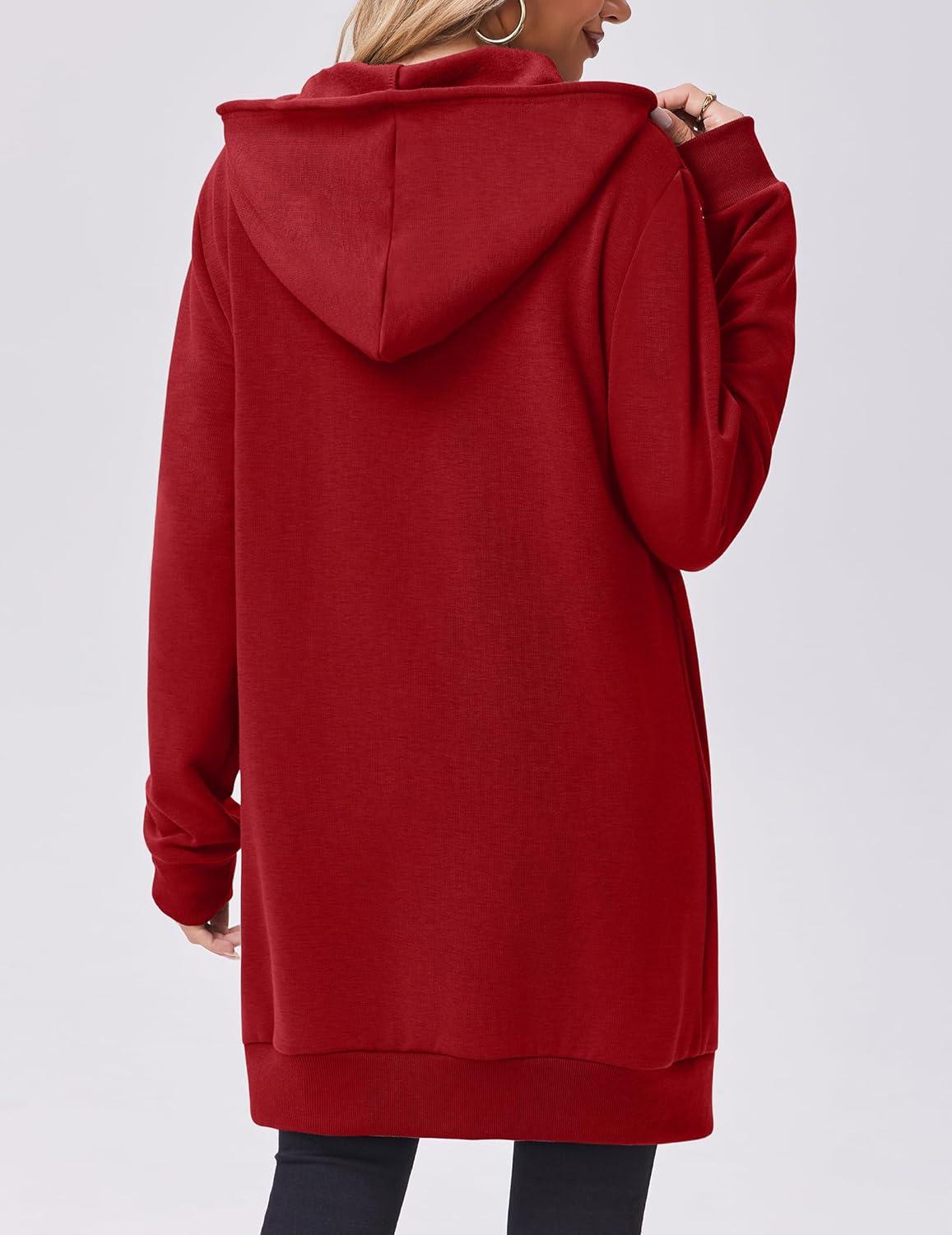 imageZeagoo Womens Zip Up Hoodies Long Tunic Sweatshirts Oversized Fleece Casual Long Sleeve 2026 Fall Hoodie Jacket CoatRed