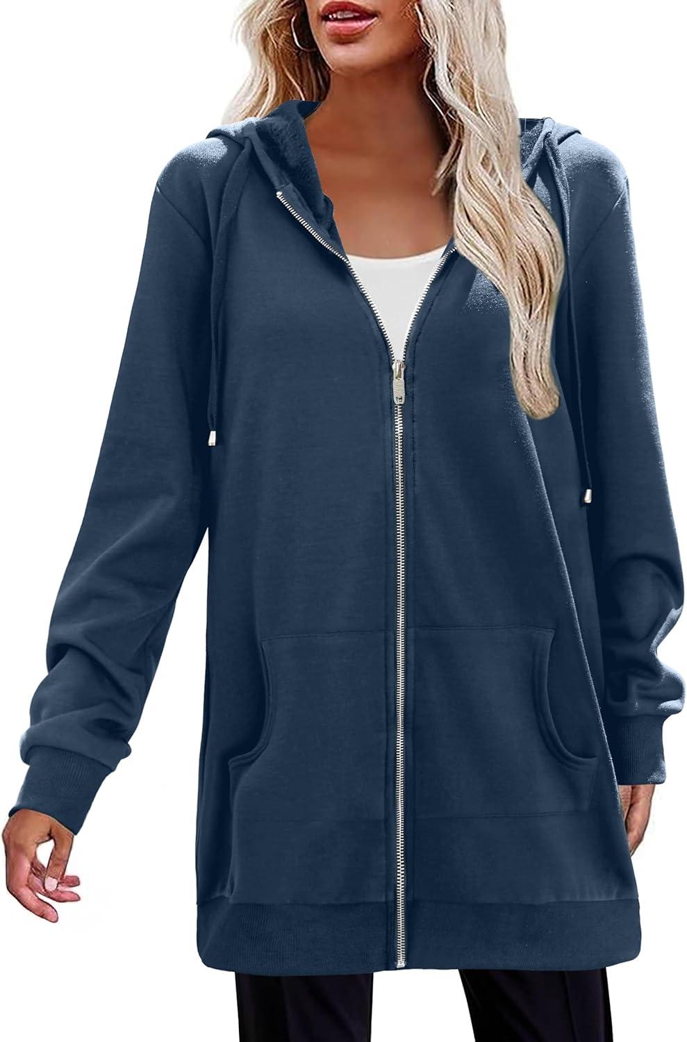 imageZeagoo Womens Zip Up Hoodies Long Tunic Sweatshirts Oversized Fleece Casual Long Sleeve 2026 Fall Hoodie Jacket CoatRoyal Blue