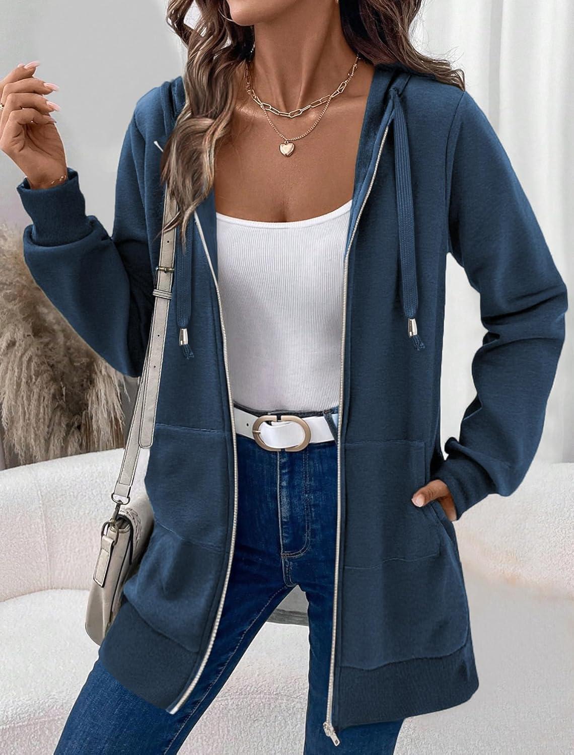 imageZeagoo Womens Zip Up Hoodies Long Tunic Sweatshirts Oversized Fleece Casual Long Sleeve 2026 Fall Hoodie Jacket CoatRoyal Blue
