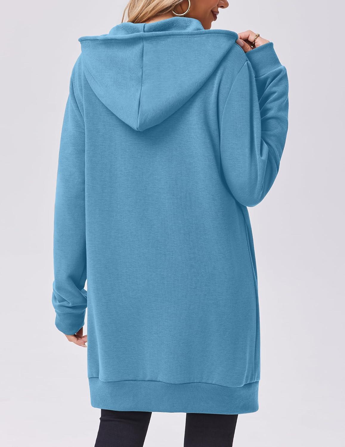 imageZeagoo Womens Zip Up Hoodies Long Tunic Sweatshirts Oversized Fleece Casual Long Sleeve 2026 Fall Hoodie Jacket CoatSky Blue