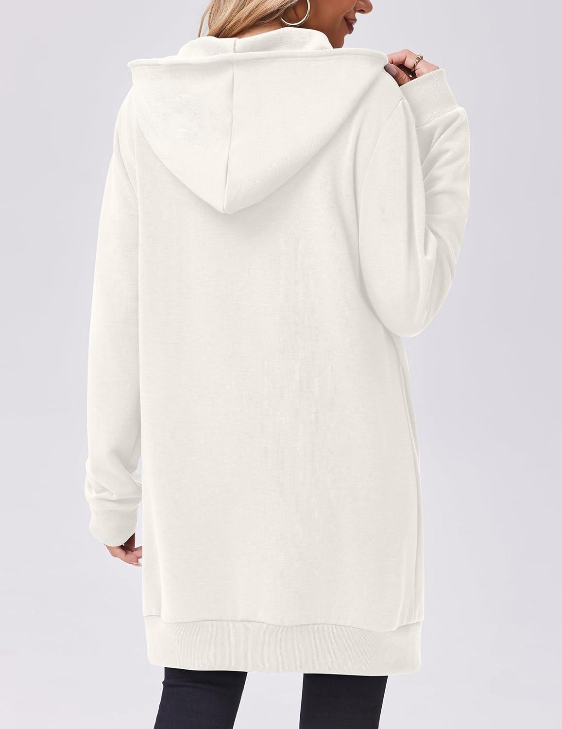 imageZeagoo Womens Zip Up Hoodies Long Tunic Sweatshirts Oversized Fleece Casual Long Sleeve 2026 Fall Hoodie Jacket CoatWhite