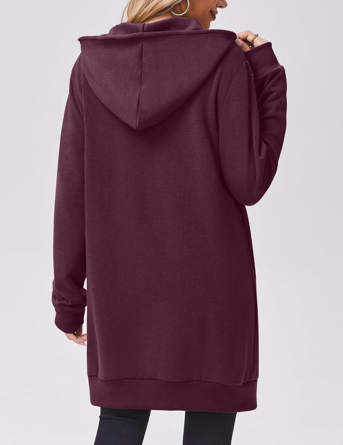 imageZeagoo Womens Zip Up Hoodies Long Tunic Sweatshirts Oversized Fleece Casual Long Sleeve 2026 Fall Hoodie Jacket CoatWine Red