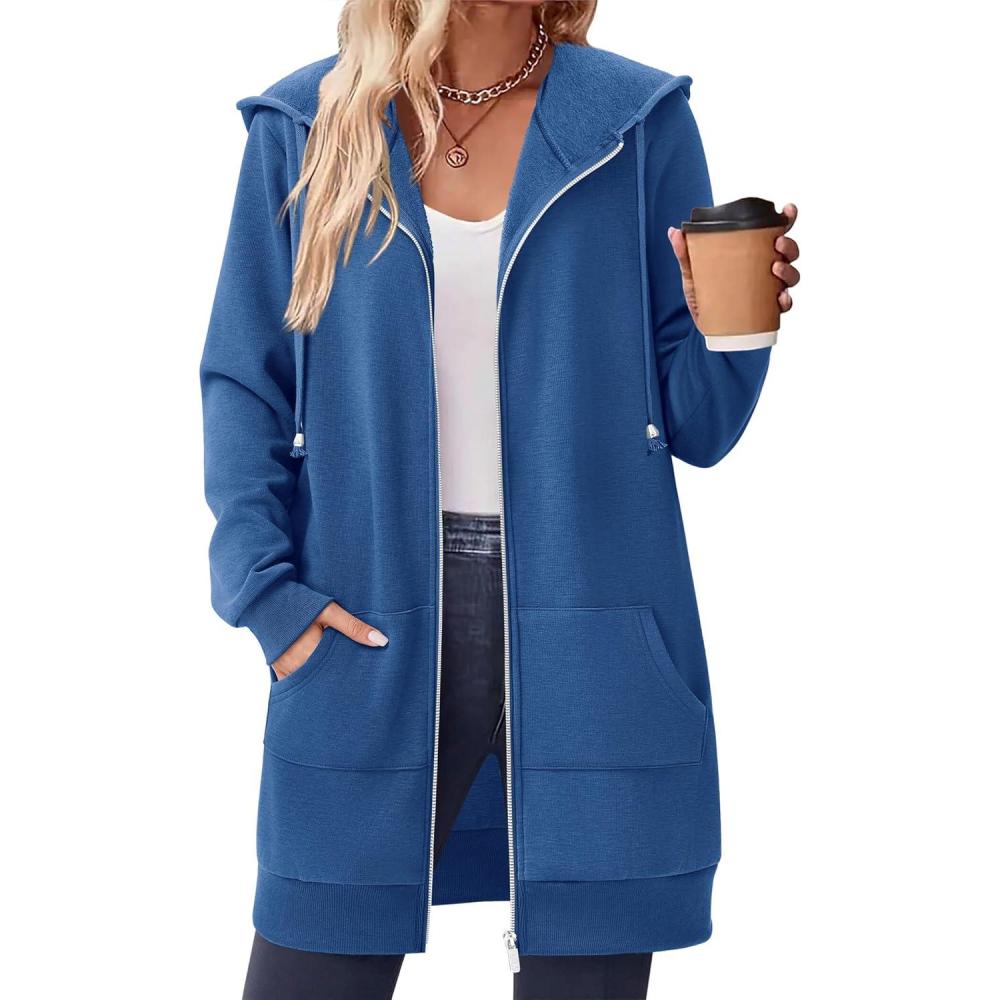 imageZeagoo Womens Zip Up Hoodies Long Tunic Sweatshirts Oversized Fleece Casual Long Sleeve 2026 Fall Hoodie Jacket Coat01 Blue