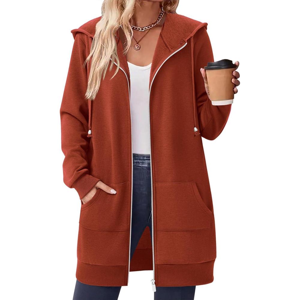 imageZeagoo Womens Zip Up Hoodies Long Tunic Sweatshirts Oversized Fleece Casual Long Sleeve 2026 Fall Hoodie Jacket Coat01 Caramel