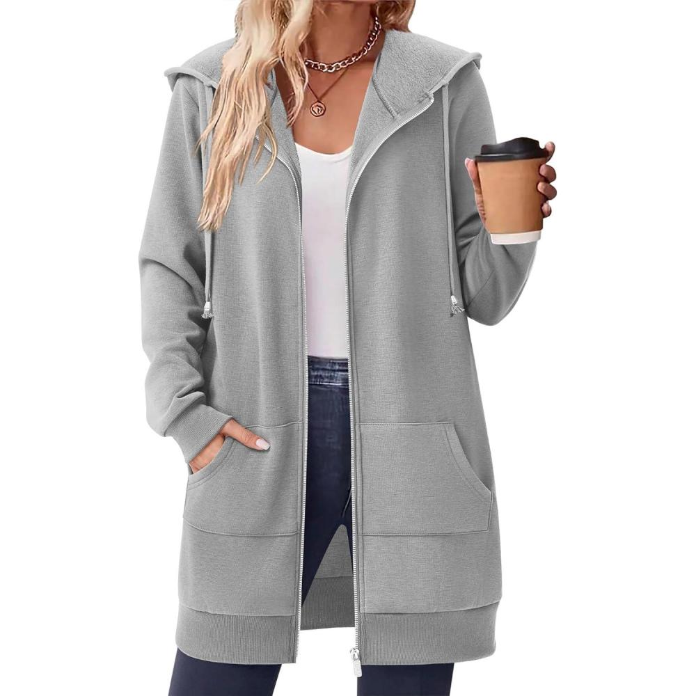 imageZeagoo Womens Zip Up Hoodies Long Tunic Sweatshirts Oversized Fleece Casual Long Sleeve 2026 Fall Hoodie Jacket Coat01 Grey