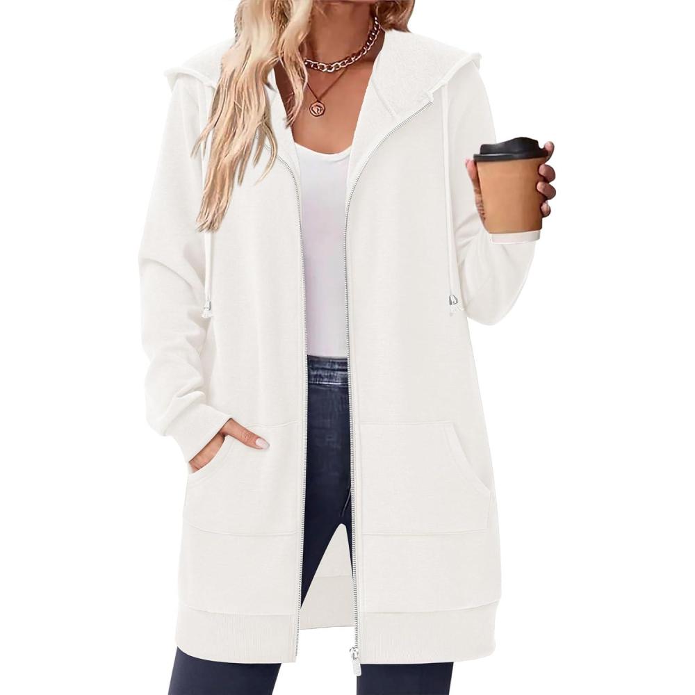 imageZeagoo Womens Zip Up Hoodies Long Tunic Sweatshirts Oversized Fleece Casual Long Sleeve 2026 Fall Hoodie Jacket Coat01 White