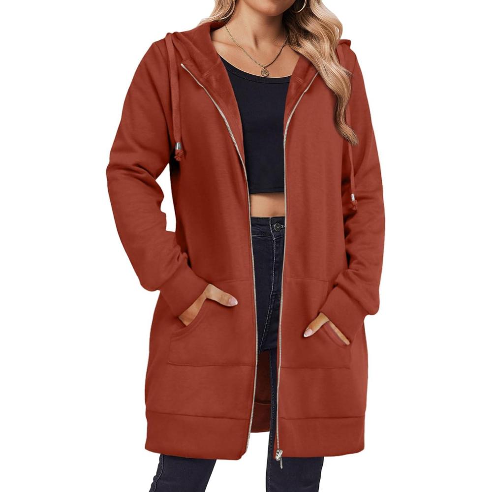imageZeagoo Womens Zip Up Hoodies Long Tunic Sweatshirts Oversized Fleece Casual Long Sleeve 2026 Fall Hoodie Jacket CoatCaramel