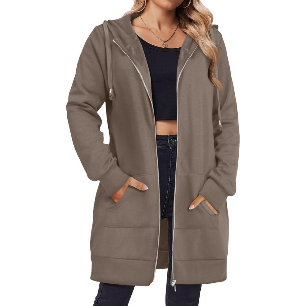 imageZeagoo Womens Zip Up Hoodies Long Tunic Sweatshirts Oversized Fleece Casual Long Sleeve 2026 Fall Hoodie Jacket CoatCoffeegrey