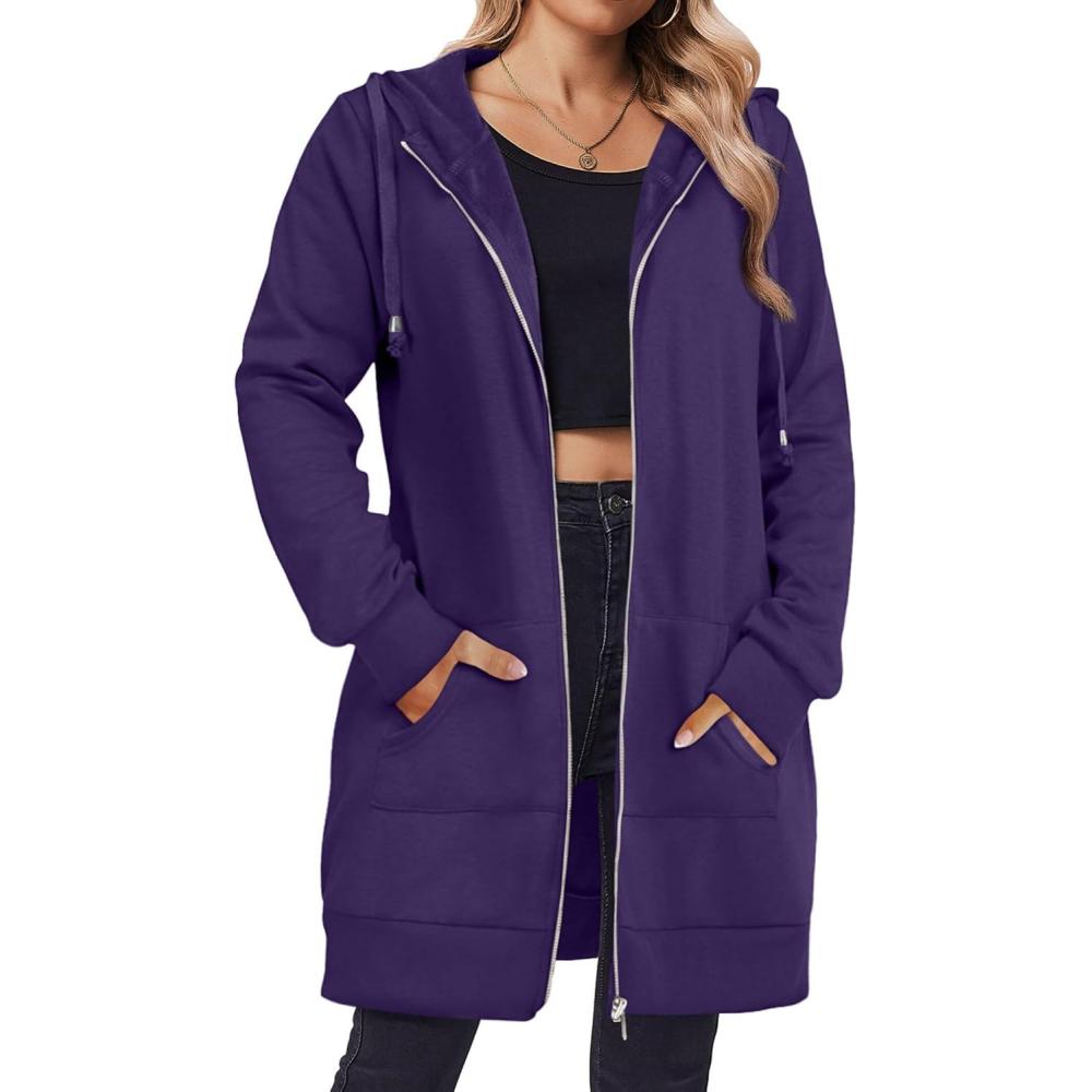 imageZeagoo Womens Zip Up Hoodies Long Tunic Sweatshirts Oversized Fleece Casual Long Sleeve 2026 Fall Hoodie Jacket CoatPurple