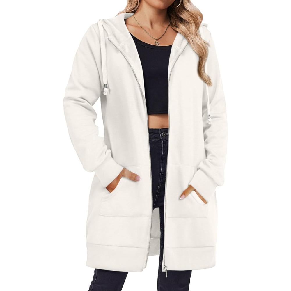 imageZeagoo Womens Zip Up Hoodies Long Tunic Sweatshirts Oversized Fleece Casual Long Sleeve 2026 Fall Hoodie Jacket CoatWhite