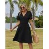 Zeagoo Womens Summer Sundress Ruffle Short Sleeve Casual Dresses V Neck Floral Wrap A-Line Party Dress with Pockets(01-black)