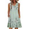 Zeagoo Summer Dresses for Women 2026 Sleeveless Dress V Neck Tank Dress Pleated Floral Tshirt Sundresses with Pockets(Green Floral-printed)