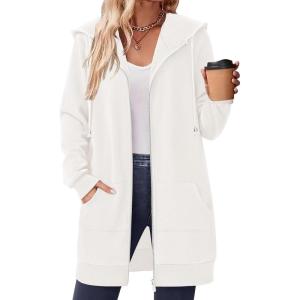 Zeagoo Women’s Zip Up Hoodies Long Tunic Sweatshirts Oversized Fleece Casual Long Sleeve 2026 Fall Hoodie Jacket Coat(01 White)