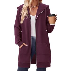 Zeagoo Women’s Zip Up Hoodies Long Tunic Sweatshirts Oversized Fleece Casual Long Sleeve 2026 Fall Hoodie Jacket Coat(01 Wine Red)