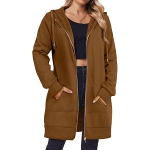 Zeagoo Women’s Zip Up Hoodies Long Tunic Sweatshirts Oversized Fleece Casual Long Sleeve 2026 Fall Hoodie Jacket Coat(Brown)