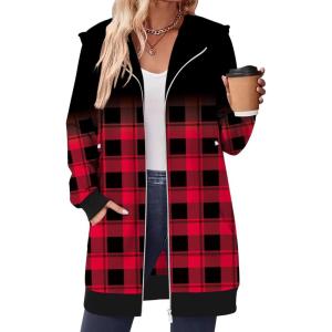 Zeagoo Women’s Zip Up Hoodies Long Tunic Sweatshirts Oversized Fleece Casual Long Sleeve 2026 Fall Hoodie Jacket Coat(Plaid-print)