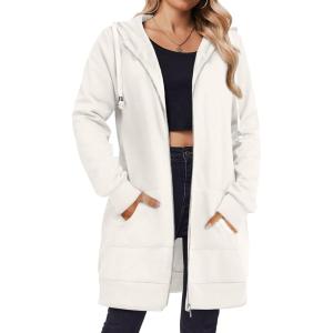 Zeagoo Women’s Zip Up Hoodies Long Tunic Sweatshirts Oversized Fleece Casual Long Sleeve 2026 Fall Hoodie Jacket Coat(White)