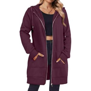 Zeagoo Women’s Zip Up Hoodies Long Tunic Sweatshirts Oversized Fleece Casual Long Sleeve 2026 Fall Hoodie Jacket Coat(Wine Red)