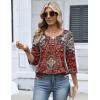 Zeagoo 3/4 Length Sleeve Womens Tops Dressy Casual 2026 V Neck T Shirts Blouses Floral Summer Business Work Basic Tees(A03-rust Ethnic Pattern)