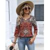 Zeagoo 3/4 Length Sleeve Womens Tops Dressy Casual 2026 V Neck T Shirts Blouses Floral Summer Business Work Basic Tees(A03-rust Ethnic Pattern)