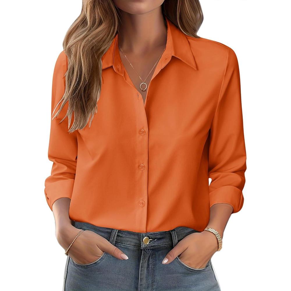 imageZeagoo Button Down Shirts for Women Dressy Floral Printed Long Sleeve Blouse Business Casual Work TopsA Orange